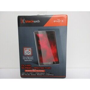 Black Web Glass Screen Protector For Ipad  5 W/ Easy Alignment Tray NEW